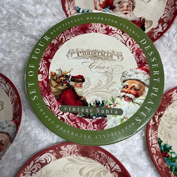 Certified International VICTORIAN SANTA 8" Plate Set 4P Audrey Roberts Christmas - Picture 10 of 14